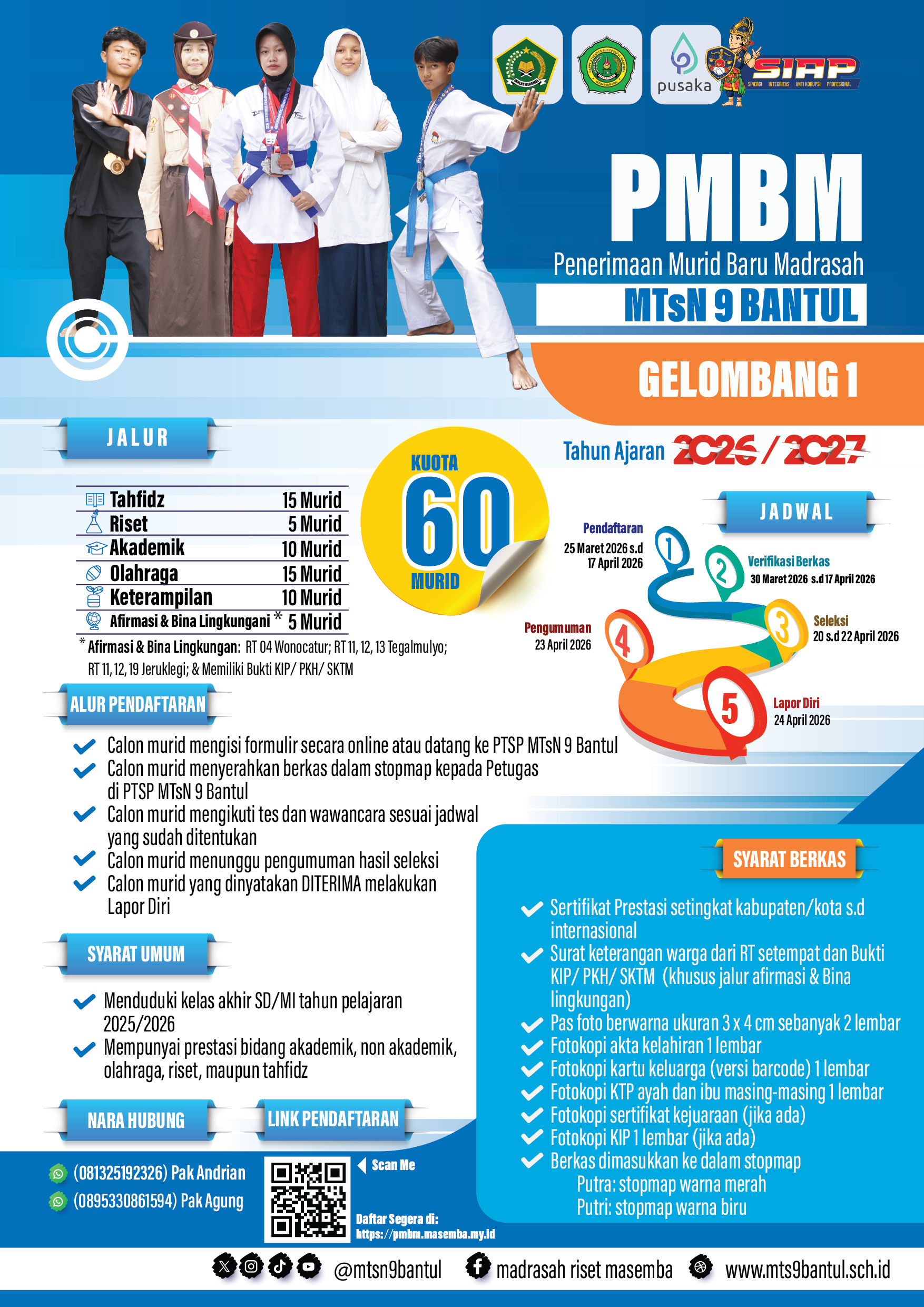 PMBM Gelombang 1 MTsN 9 Bantul Tahun Ajaran 2026/2027